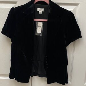 LOFT Black Velvet Short Sleeve Button-Down Jacket